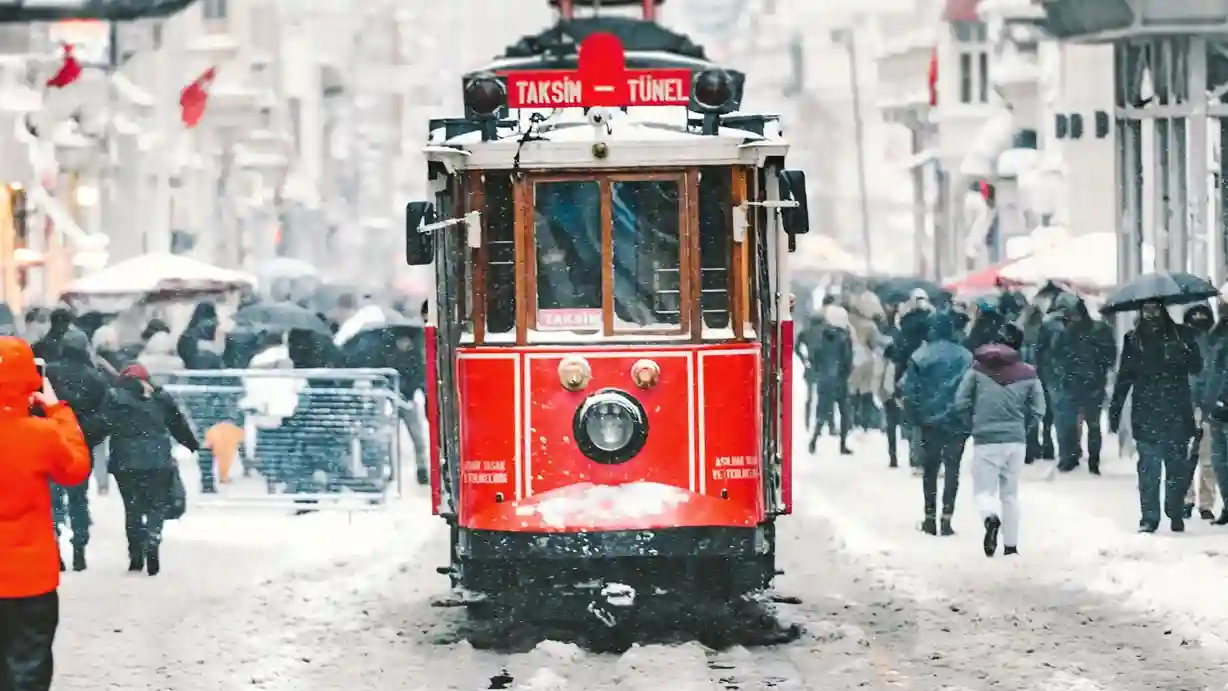iconic red tram of istiklal street